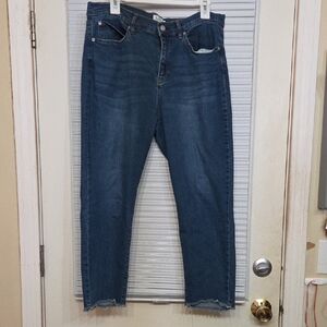 Nicole Miller Soho High Rise Skinny Crop Casual Blue Denim Jeans with Raw Hem